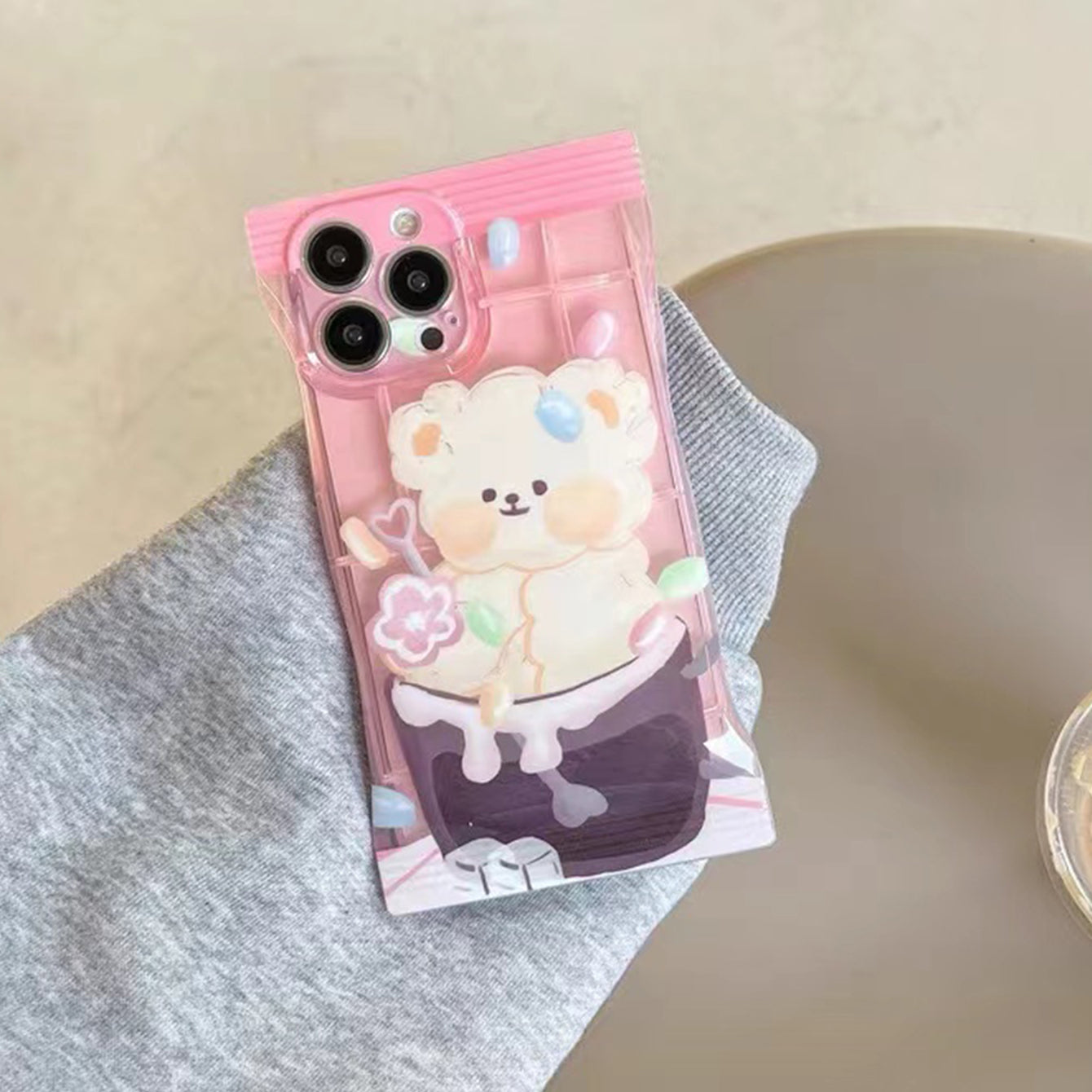 1pc Creative Candy Color Cartoon Animal Shockproof Phone Protective Case