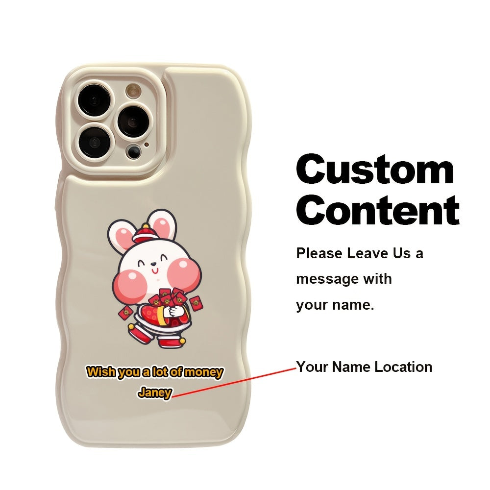 Happy New Year Chinese New Year Phone Case, DIY Customize Your Name Phone Case, A Wavy Phone Case In White ,Anti-Fall Sleeve Phone Case