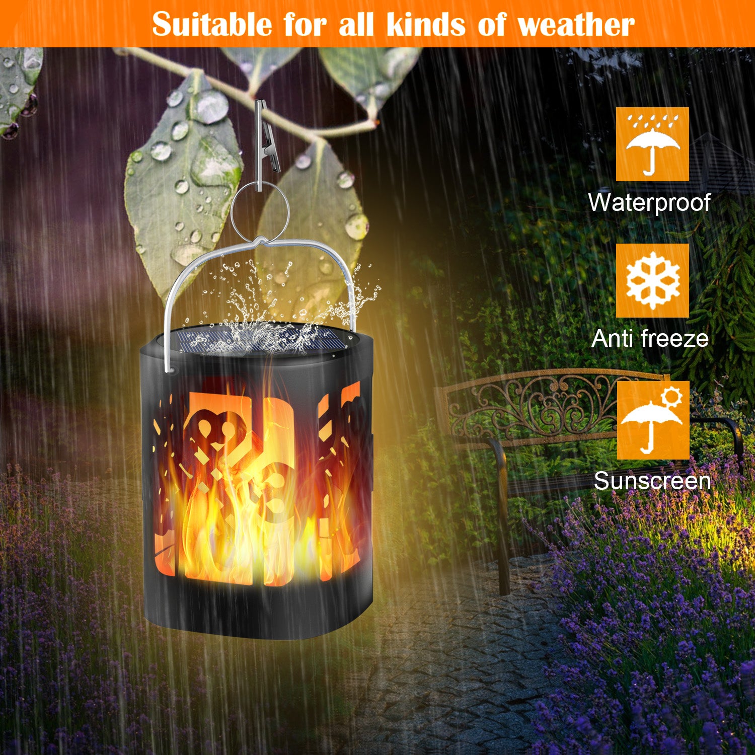 Solar Hanging Lanterns Outdoor Solar Powered Flickering Flame
