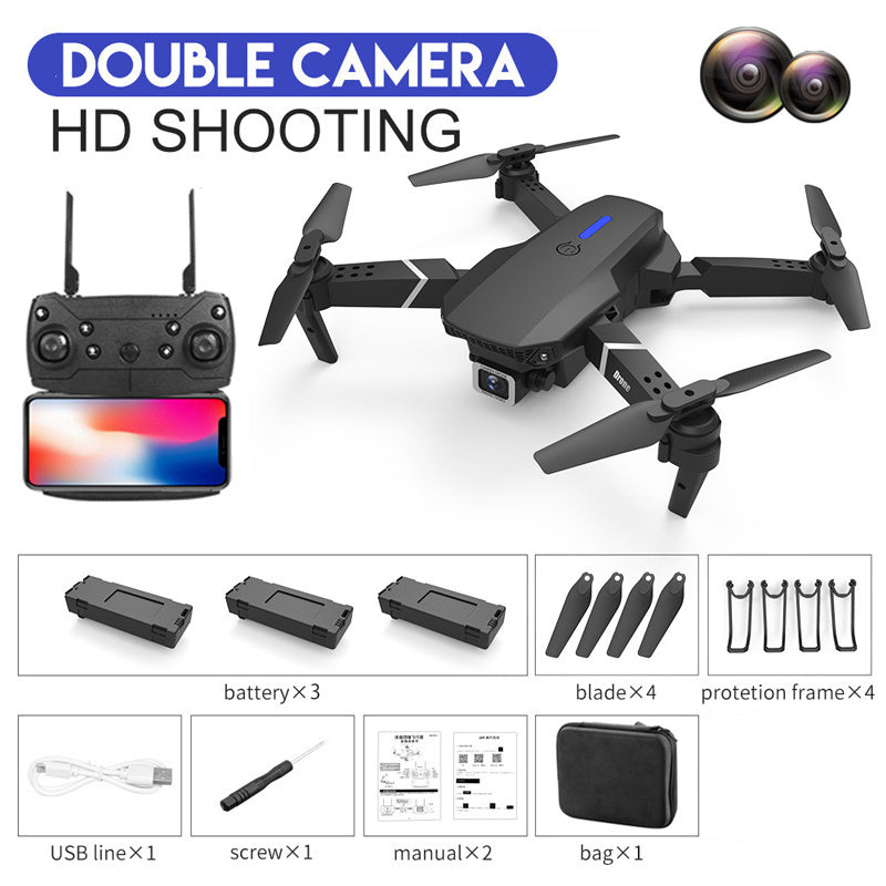 E88 RC Drone WIFI FPV Drone With HD Dual Camera Height Hold RC Foldable Quadcopter Helicopter Dron Gift Toys With 3 Battery