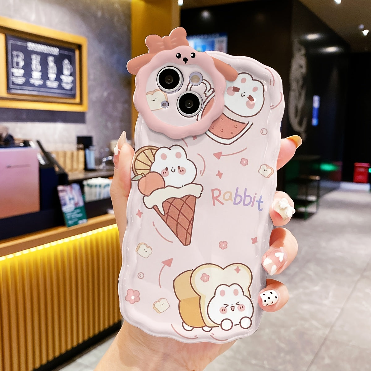 1pc Phone Case With Ice Cream And Rabbit Pattern, Cartoon Phone Case