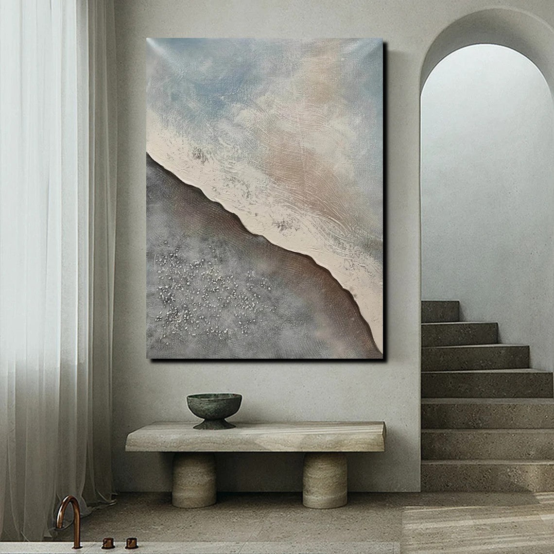 Bedroom Wall Art Ideas, Abstract Seashore Painting, Acrylic Canvas Paintings for Living Room, Simple Wall Art Ideas, Contemporary Paintings