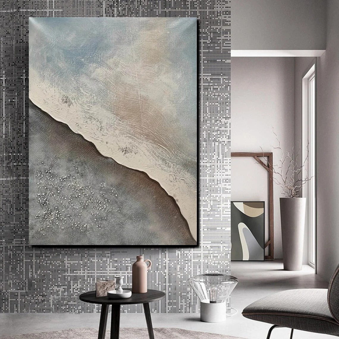 Bedroom Wall Art Ideas, Abstract Seashore Painting, Acrylic Canvas Paintings for Living Room, Simple Wall Art Ideas, Contemporary Paintings