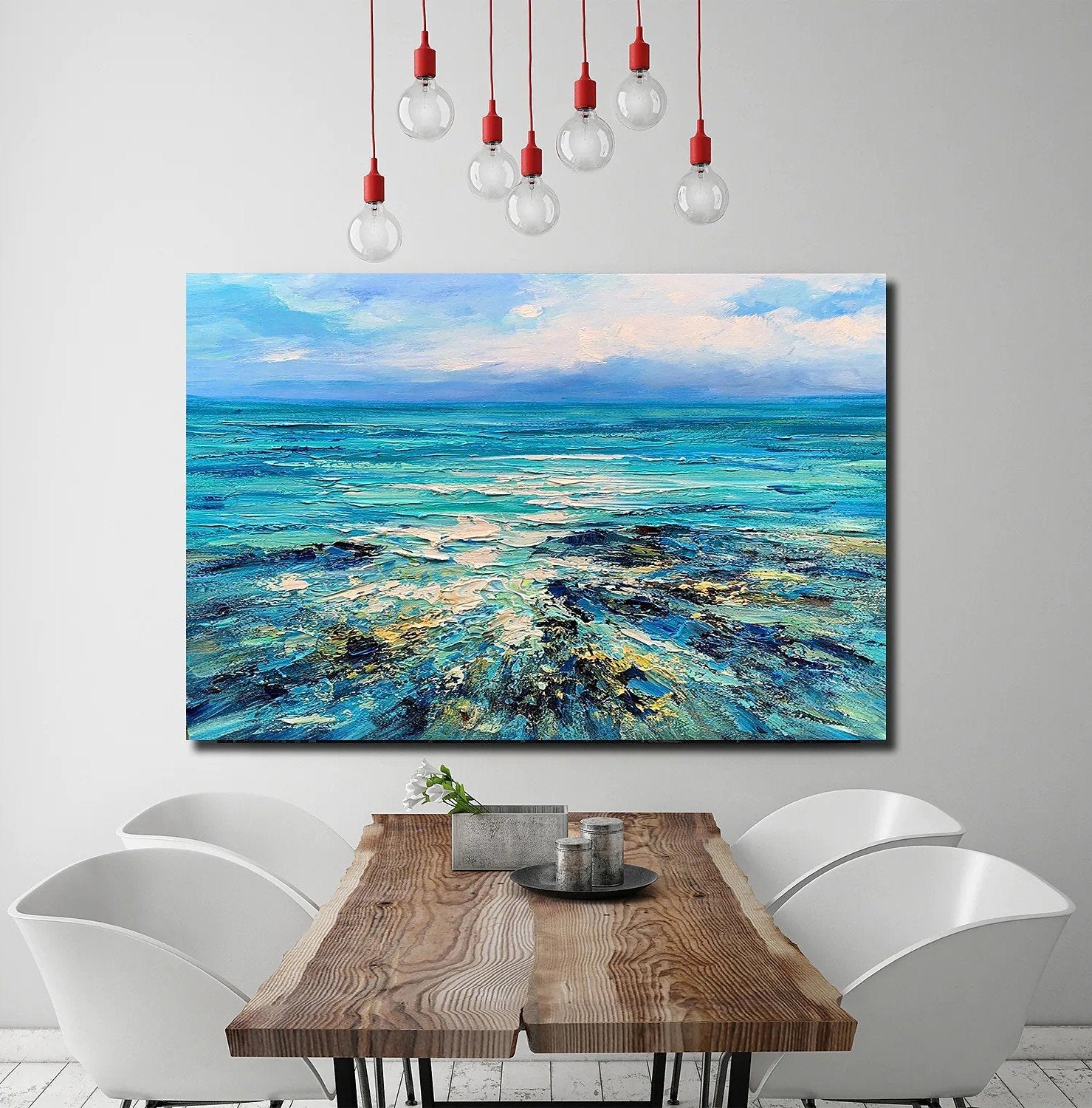Abstract Landscape Paintings, Blue Sea Wave Painting, Landscape Canvas Paintings, Seascape Painting, Acrylic Paintings for Living Room, Hand Painted Canvas Art