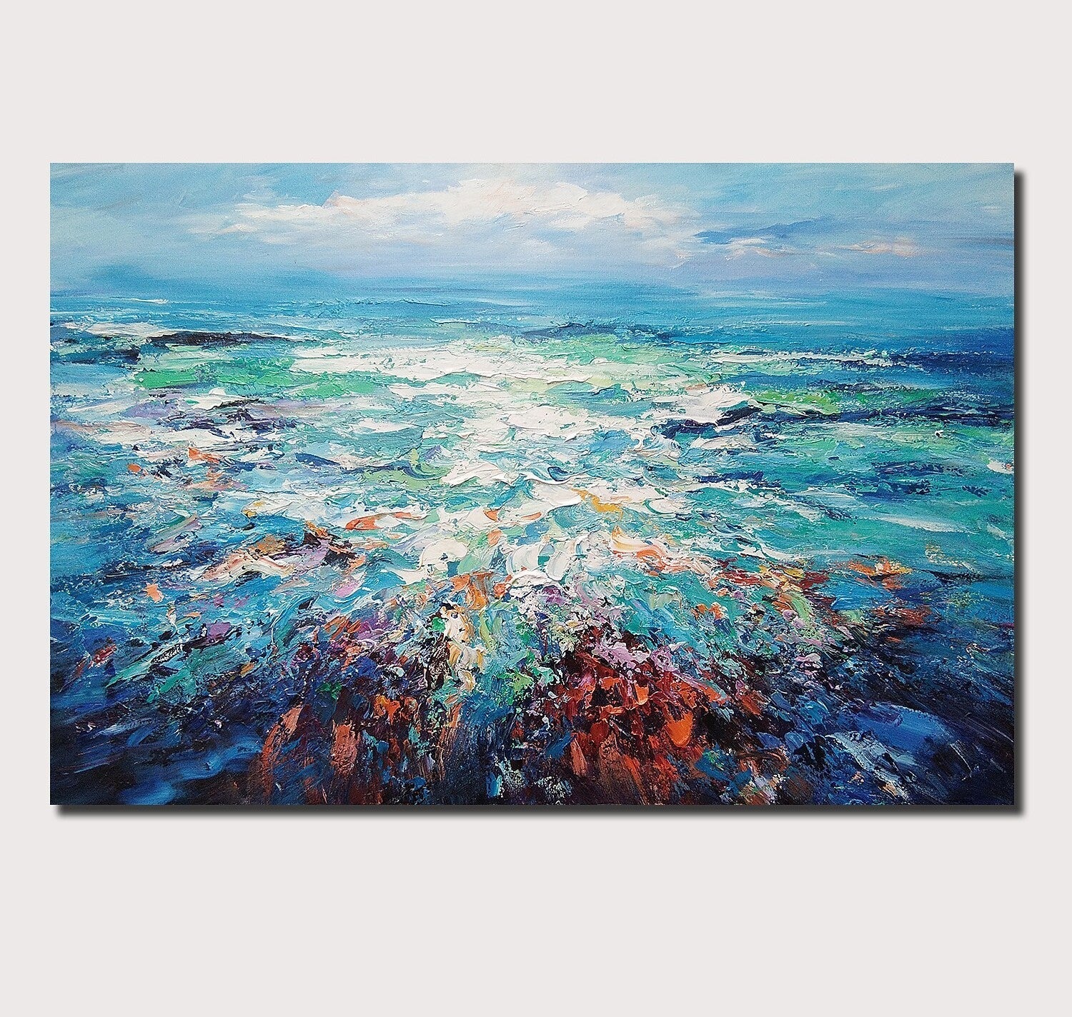 Landscape Canvas Paintings, Abstract Landscape Paintings, Blue Sea Wave Painting, Seascape Painting, Landscape Paintings for Living Room, Heavy Texture Canvas Art