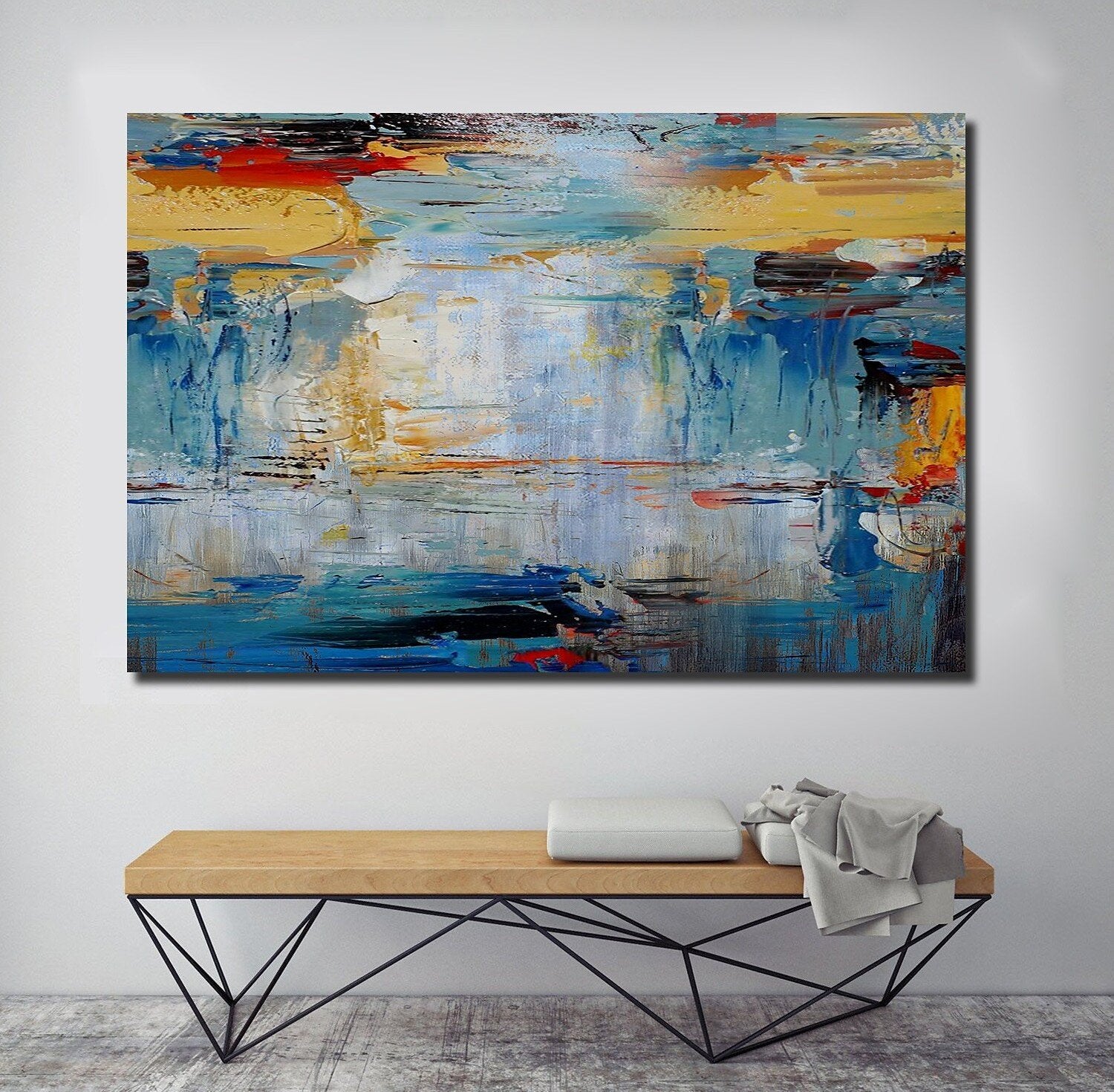 Acrylic Paintings for Living Room, Large Simple Modern Art, Blue Abstract Acrylic Painting, Contemporary Wall Art Paintings