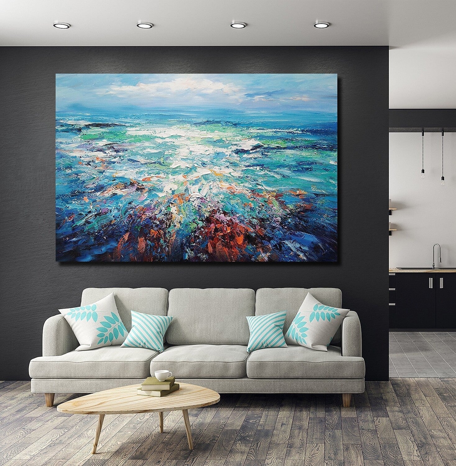 Landscape Canvas Paintings, Abstract Landscape Paintings, Blue Sea Wave Painting, Seascape Painting, Landscape Paintings for Living Room, Heavy Texture Canvas Art