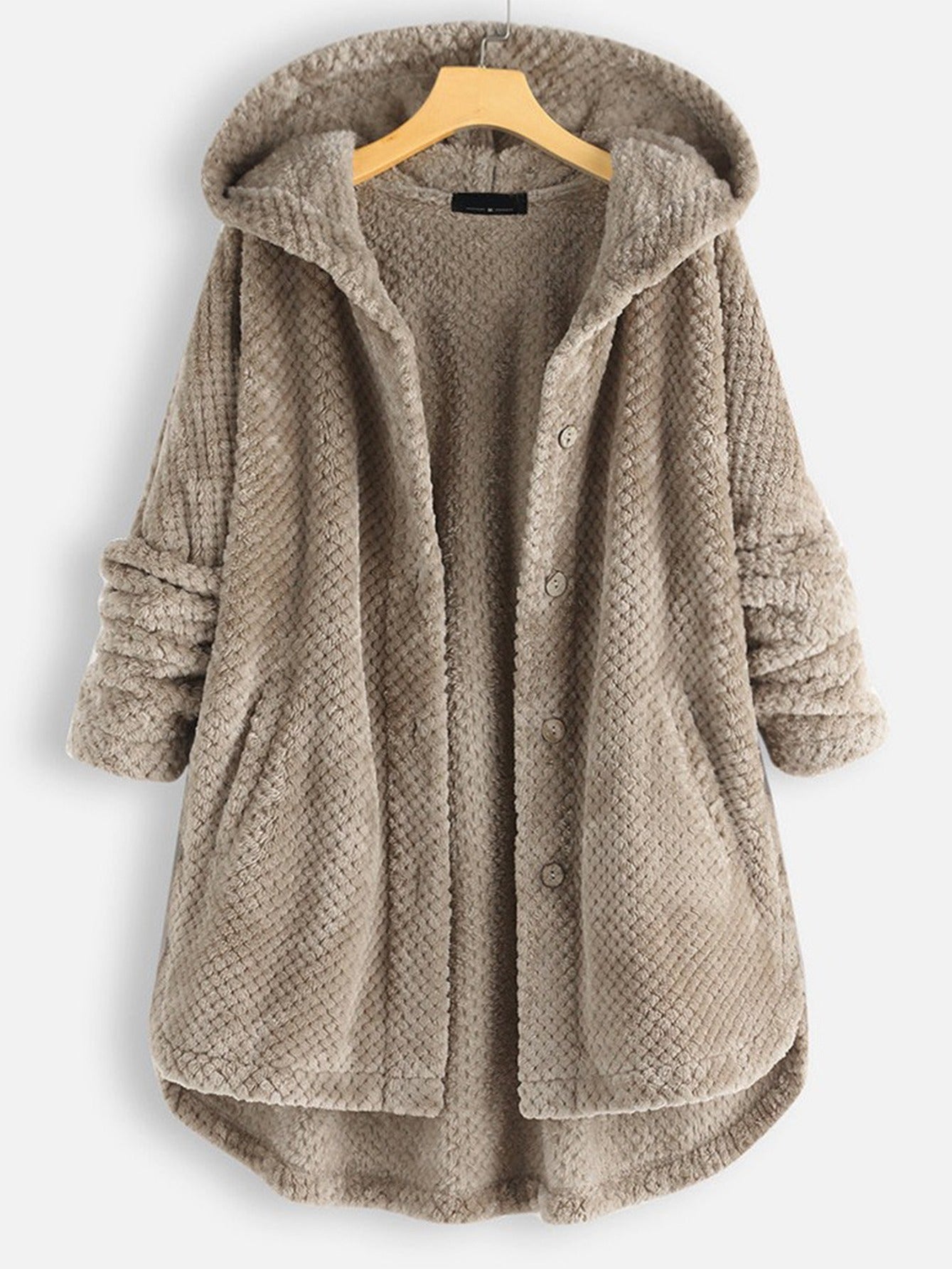 Solid Color Mid-Length Thicken Warm Blend Coat, Casual Button Front Long Sleeve Outerwear, Women's Clothing