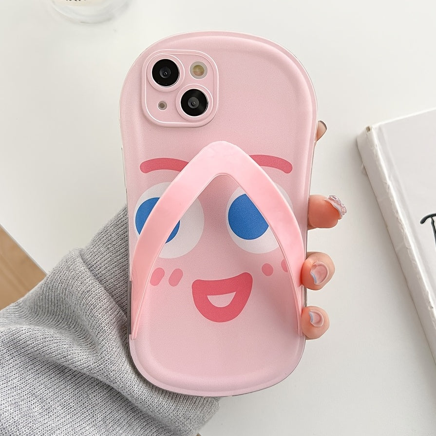 Slipper Shaped Pink Happy Face Emoticon Pattern Mobile Phone Case
