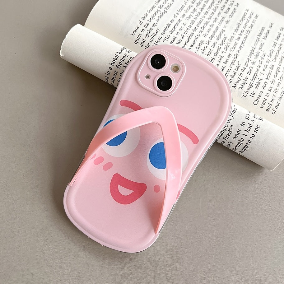 Slipper Shaped Pink Happy Face Emoticon Pattern Mobile Phone Case