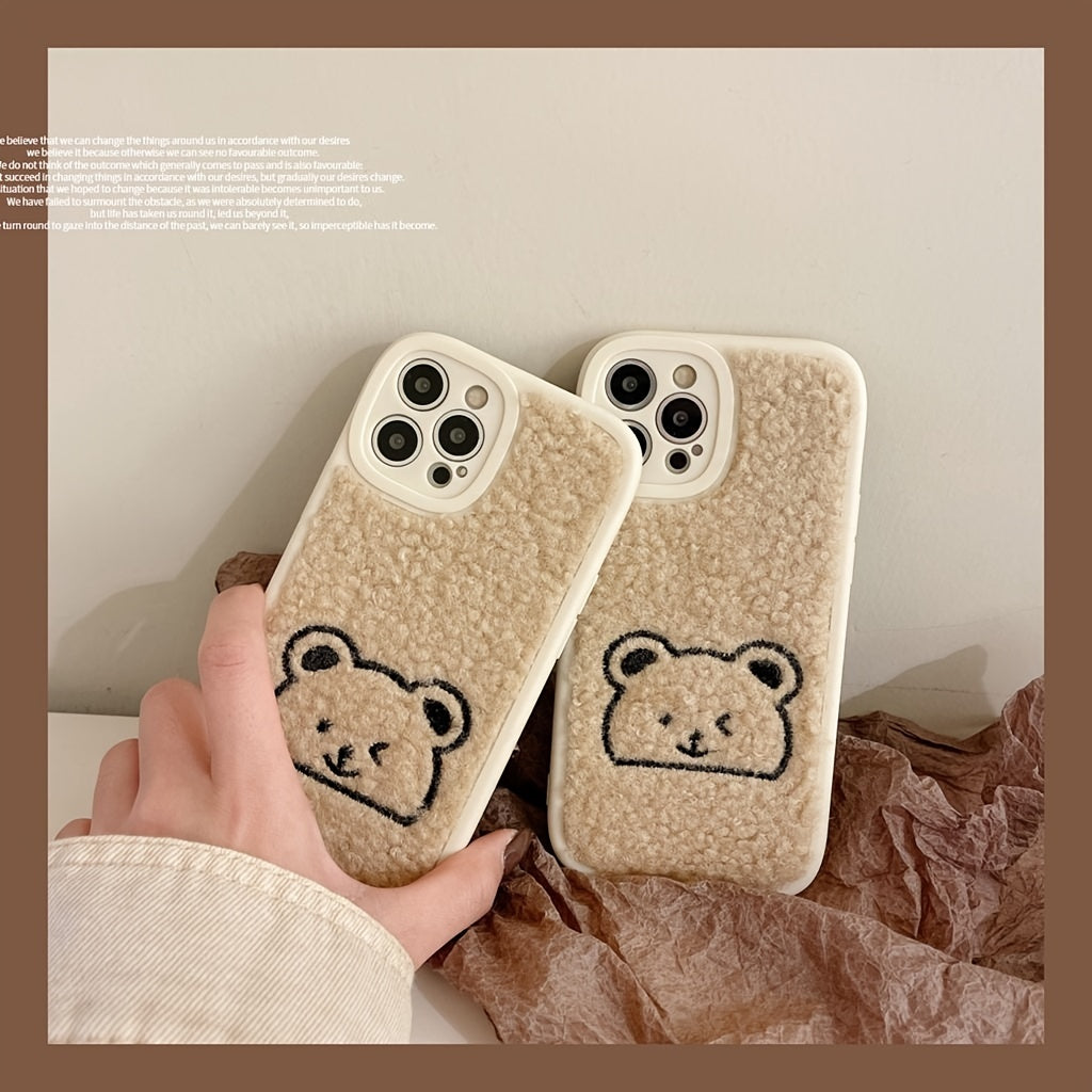 Wool Fluff Mobile Phone Case Bear Cartoon Embroidery Mobile Phone Case