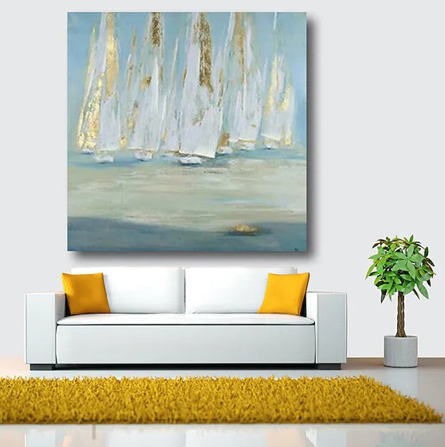 Easy Painting Ideas for Bedroom, Sail Boat Paintings, Acrylic Painting on Canvas, Large Acrylic Canvas Painting, Oversized Canvas Painting for Sale