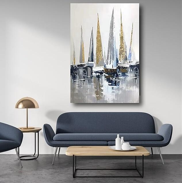 Boat Paintings, Palette Knife Paintings, Simple Modern Art, Large Paintings for Living Room, Hand Painted Canvas Art