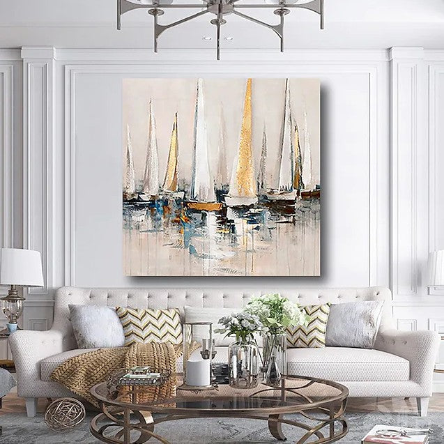 Acrylic Painting on Canvas, Simple Painting Ideas for Dining Room, Sail Boat Paintings, Modern Acrylic Canvas Painting, Oversized Canvas Painting for Sale