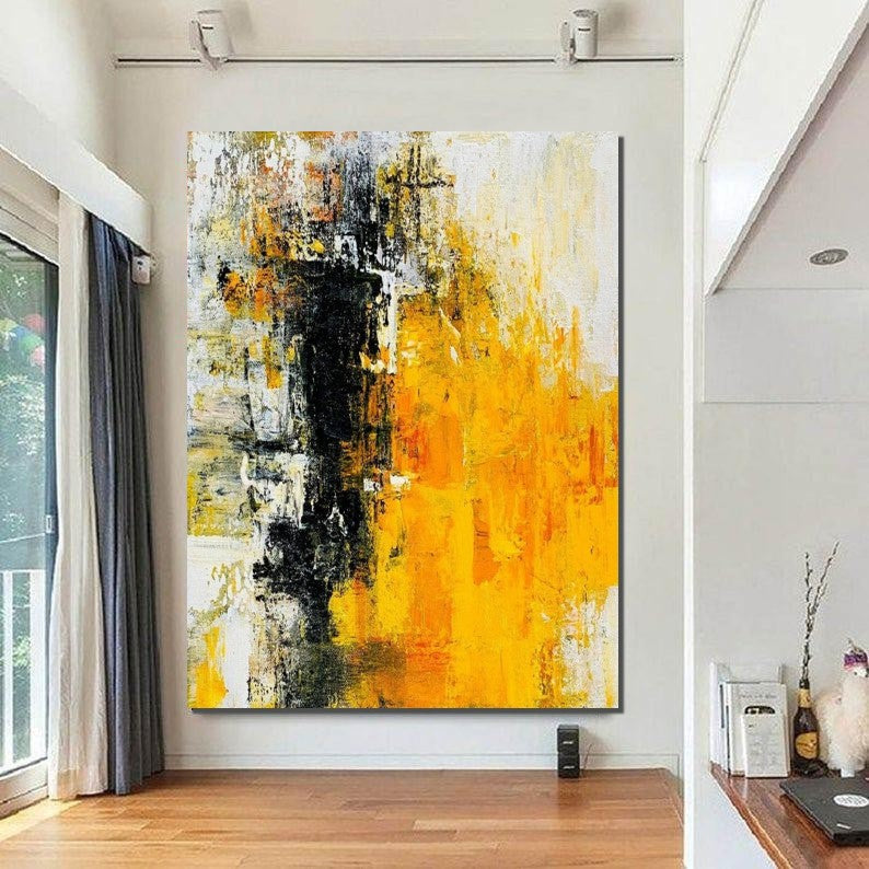 Canvas Painting for Living Room, Simple Modern Art, Yellow Modern Wall Art Painting, Huge Contemporary Abstract Artwork for Bedroom