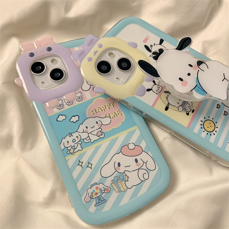 Bow-Blue Grid Dog Phone Case With Holder