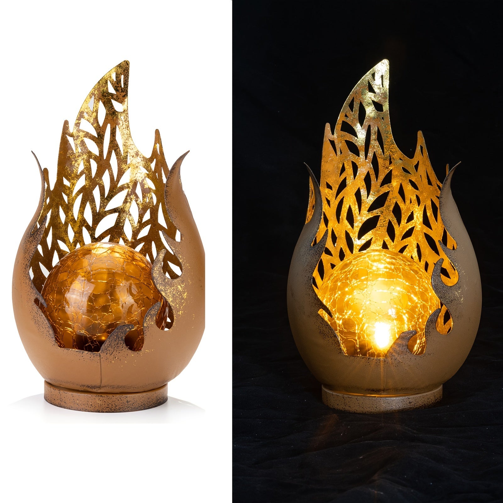 Solar lamp - decorative crackle glass for patio, outdoor waterproof lamp for lawn