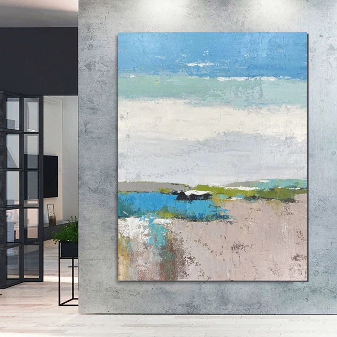 Acrylic Paintings on Canvas, Simple Modern Art, Large Paintings Behind Sofa, Acrylic Painting for Bedroom, Blue Modern Paintings, Buy Paintings Online