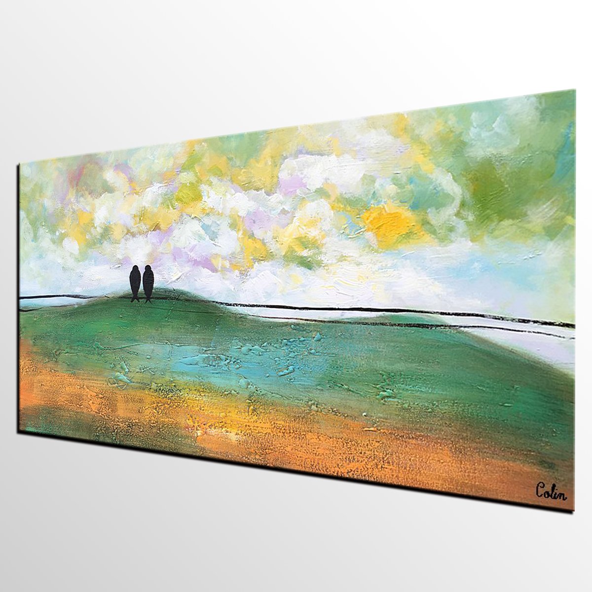 Abstract Canvas Painting, Wall Art Painting, Canvas Painting for Living Room, Wedding Gift, Love Birds Painting, Acrylic Abstract Painting