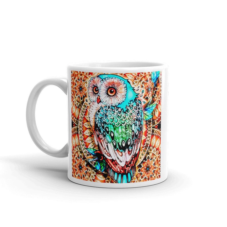Scenic mug from a diamond painting of an owl