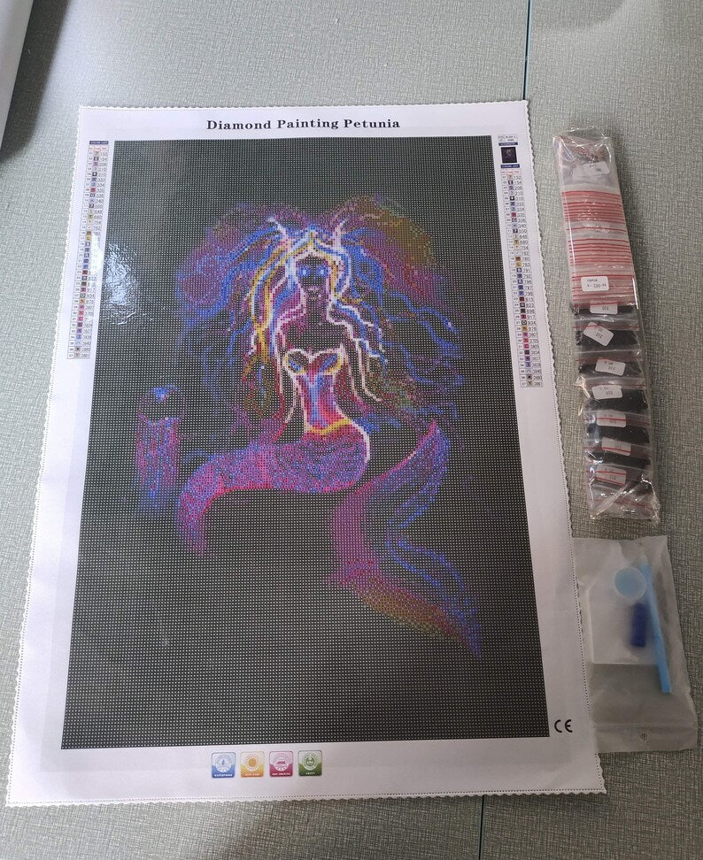 DIY Diamond Painting Kit ~ Mermaid 16X24 Inches.