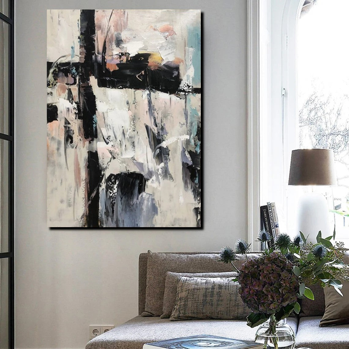 Black and White Impasto Paintings, Contemporary Modern Art, Bedroom Abstract Art Ideas, Buy Wall Art Online, Palette Knife Abstract Paintings
