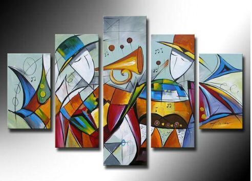 Extra Large Wall Art Paintings, 5 Piece Abstract Painting, Simple Canvas Painting, Music Paintings, Modern Acrylic Paintings