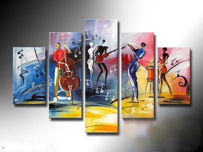 5 Piece Abstract Painting, Large Painting on Canvas, Cellist Painting, Flute Player, Drummer Painting, Modern Acylic Paintings, Buy Paintings Online