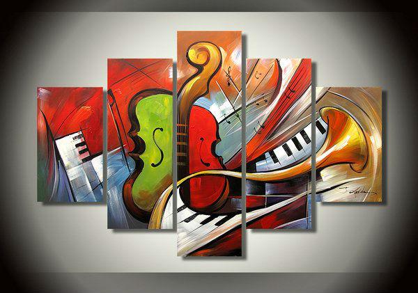 Music Painting, Simple Modern Painting, Living Room Paintings, 5 Piece Modern Wall Art Paintings, Extra Large Painting on Canvas