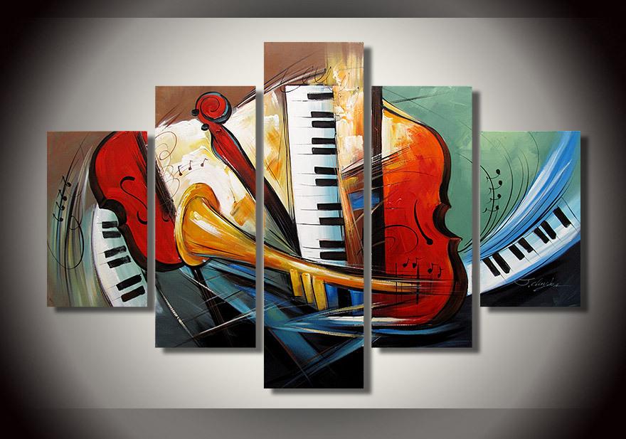 Electronic Organ Painting, Horn, Violin Painting, 5 Piece Modern Wall Art, Extra Large Painting