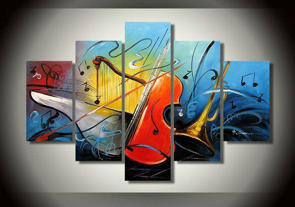 Modern Abstract Paintings, Living Room Modern Art, Music Painting, Violin Painting, Abstract Painting on Canvas, 5 Piece Canvas Painting