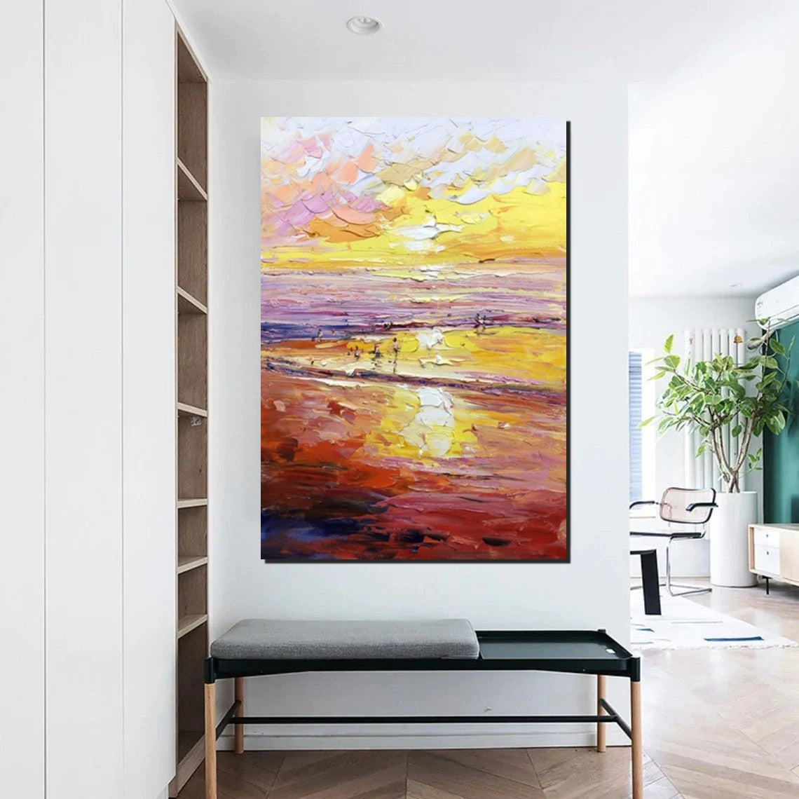 Canvas Paintings for Bedroom, Large Paintings on Canvas, Landscape Painting for Living Room, Sunrise Seashore Painting, Heavy Texture Paintings