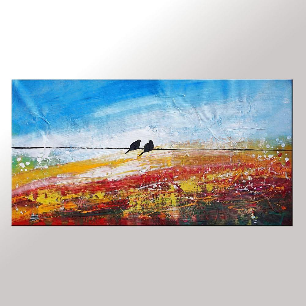 Modern Art, Love Birds Painting, Art for Sale, Abstract Art Painting, Bedroom Wall Art, Canvas Artwork