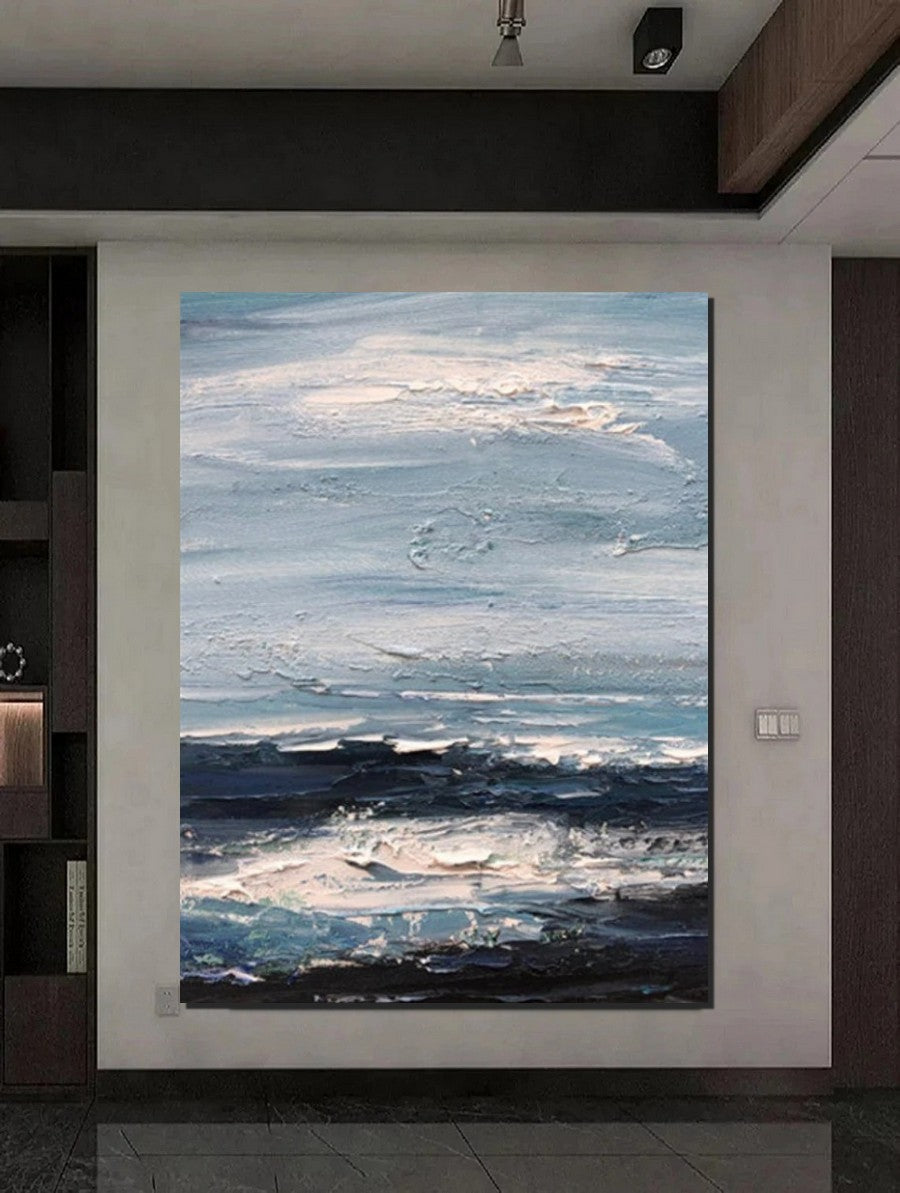 Contemporary Modern Art, Impasto Paintings, Blue Simple Modern Art, Living Room Wall Art Ideas, Palette Knife Paintings, Large Modern Art Ideas