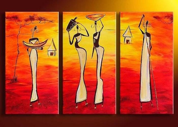 Bedroom Wall Art, African Woman Painting, African Girl Painting, Extra Large Art, 3 Piece Wall Art