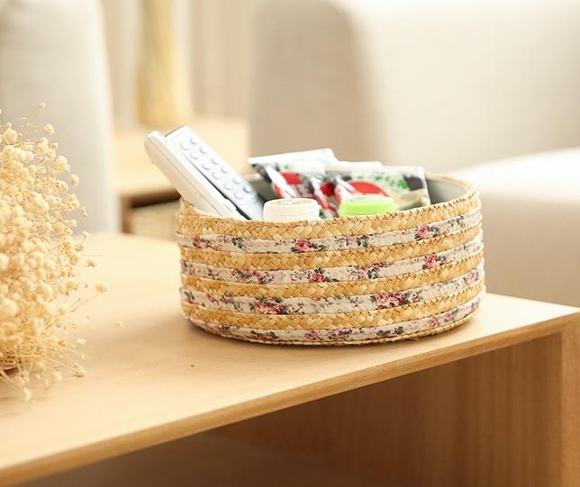 Round Woven Straw Basket with Lining, Storage Basket, 2 Round Basket, Set of 2