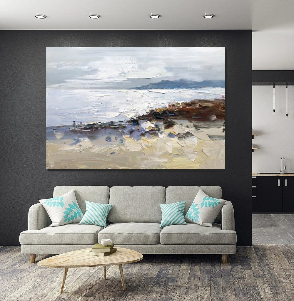 Landscape Paintings for Living Room, Landscape Canvas Paintings, Abstract Landscape Paintings, Seashore Beach paintings, Heavy Texture Canvas Art