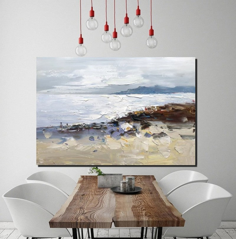 Landscape Paintings for Living Room, Landscape Canvas Paintings, Abstract Landscape Paintings, Seashore Beach paintings, Heavy Texture Canvas Art