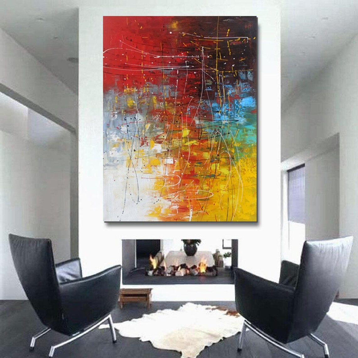 Contemporary Canvas Artwork, Large Modern Acrylic Painting, Red Abstract Wall Art Paintings, Modern Art for Dining Room, Hand Painted Wall Art Painting
