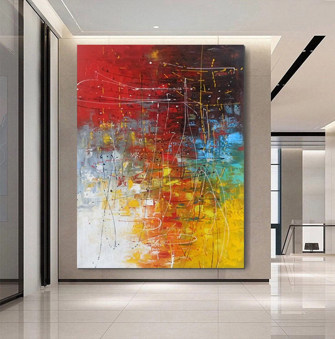 Contemporary Canvas Artwork, Large Modern Acrylic Painting, Red Abstract Wall Art Paintings, Modern Art for Dining Room, Hand Painted Wall Art Painting