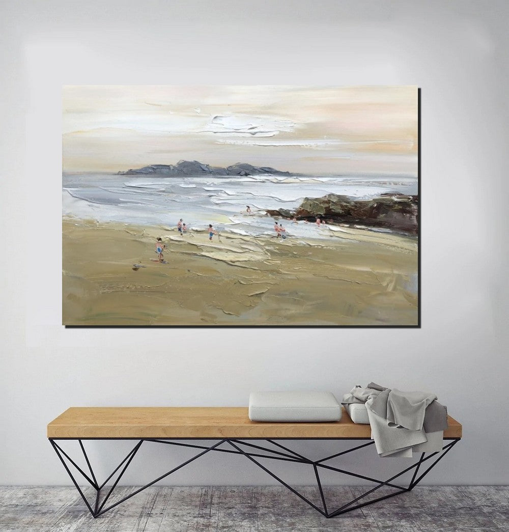 Acrylic Paintings on Canvas, Beach Seashore Paintings, Large Paintings for Bedroom, Landscape Painting for Living Room, Palette Knife Paintings