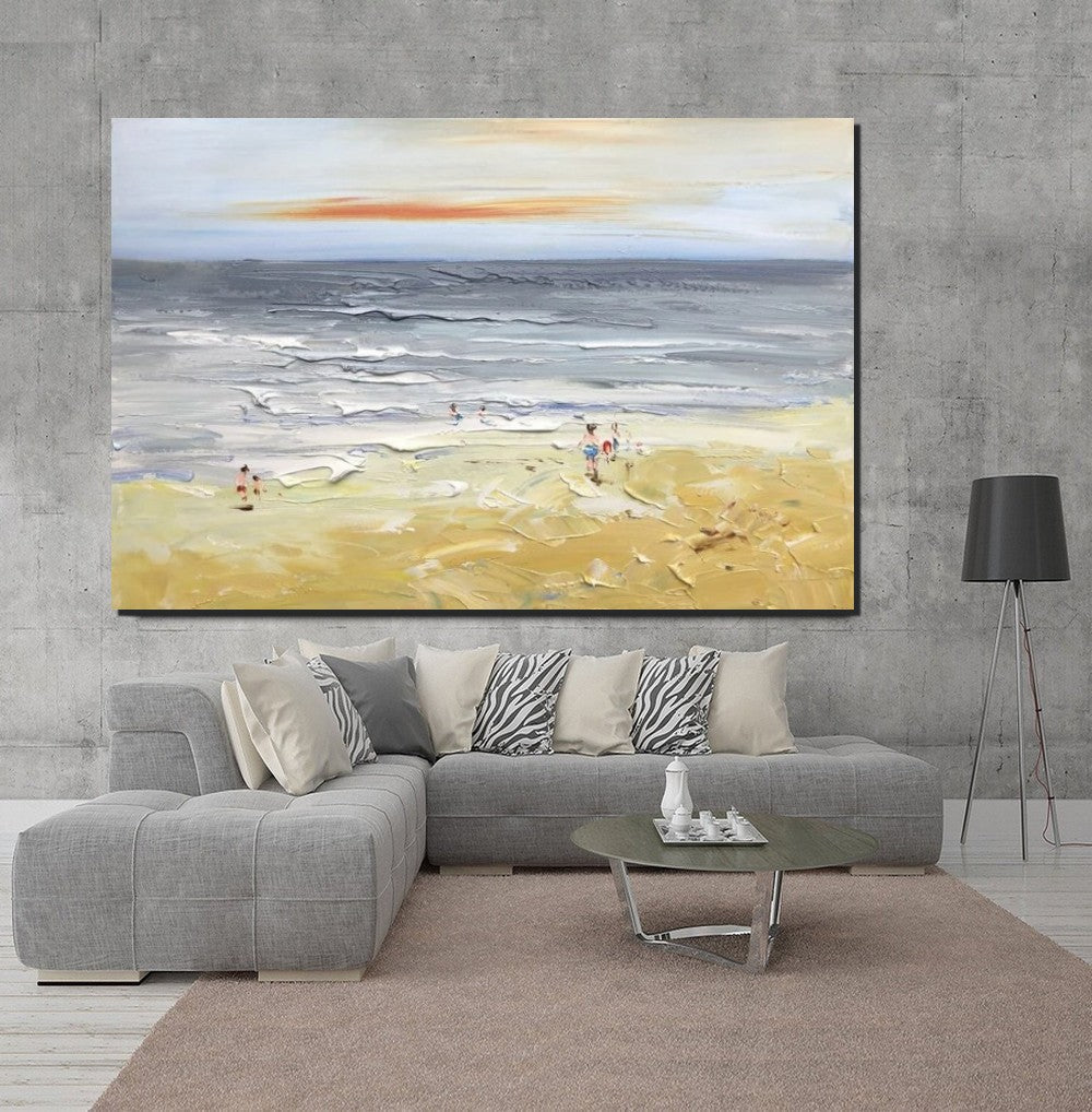 Acrylic Paintings for Living Room, Landscape Canvas Paintings, Abstract Landscape Paintings, Seashore Painting, Beach paintings, Heavy Texture Canvas Art