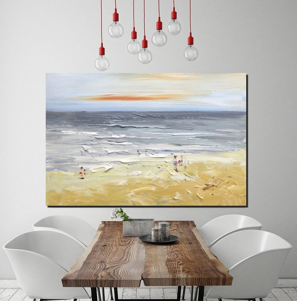 Acrylic Paintings for Living Room, Landscape Canvas Paintings, Abstract Landscape Paintings, Seashore Painting, Beach paintings, Heavy Texture Canvas Art
