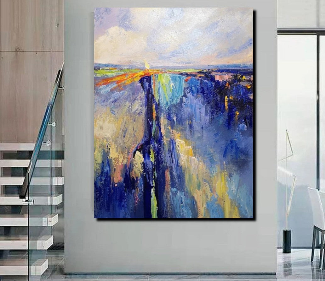 Acrylic Paintings on Canvas, Large Paintings Behind Sofa, Acrylic Painting for Bedroom, Blue Modern Paintings, Buy Paintings Online
