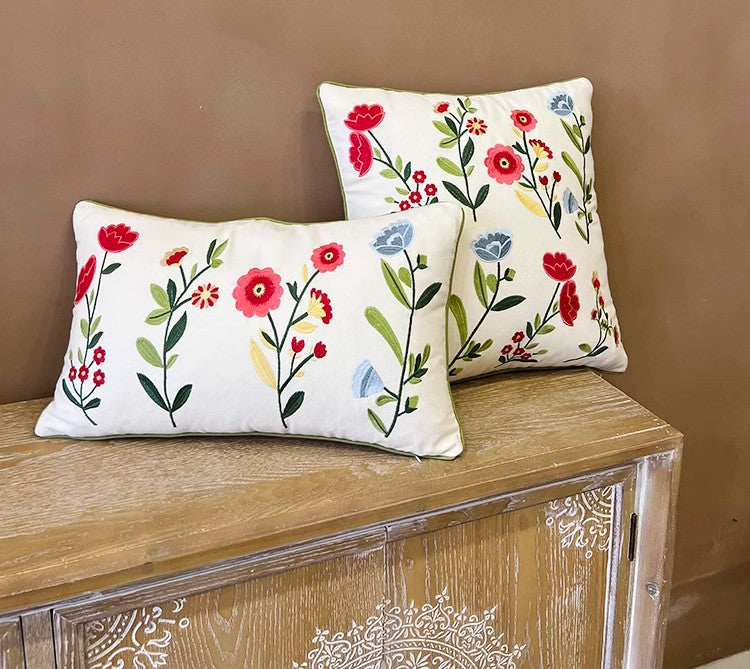 Throw Pillows for Couch, Spring Flower Decorative Throw Pillows, Farmhouse Sofa Decorative Pillows, Embroider Flower Cotton Pillow Covers