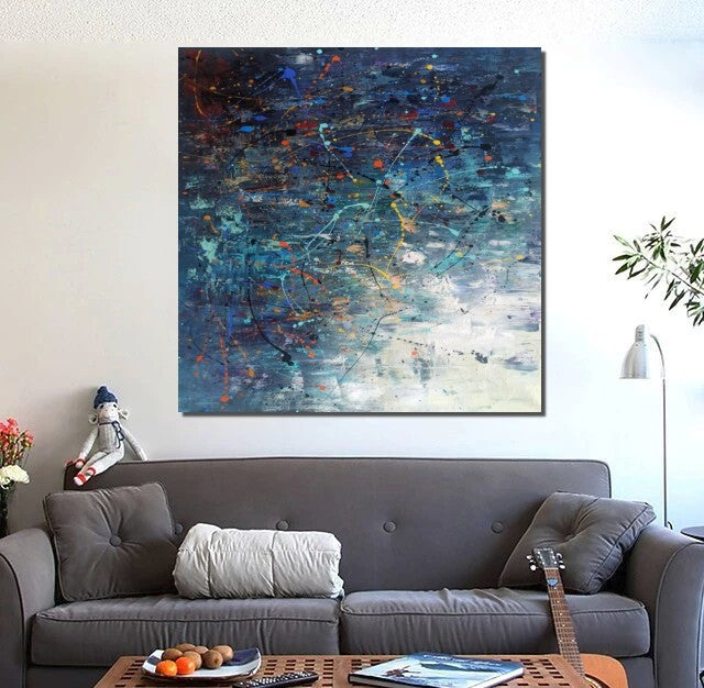 Modern Abstract Wall Art, Large Painting for Sale, Easy Painting Ideas for Living Room, Blue Acrylic Painting on Canvas, Huge Canvas Paintings