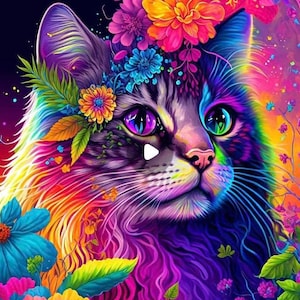 5D DIY Artificial Diamond Painting Colorful Cat Diamond Painting