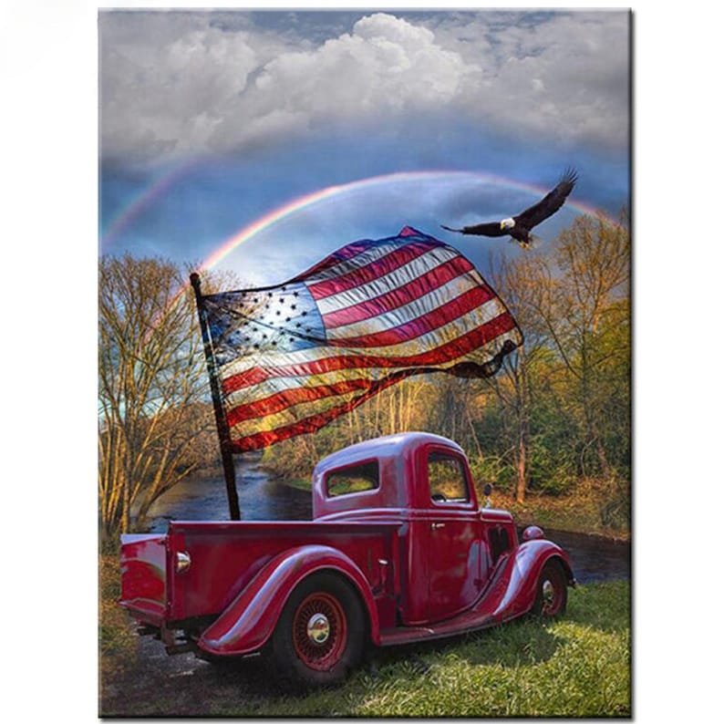 Diy Diamond Painting America Flag Car Full Drill Complete Kit Crystal Mosaic Bead Picture 5D diamond Embroidery Landscape
