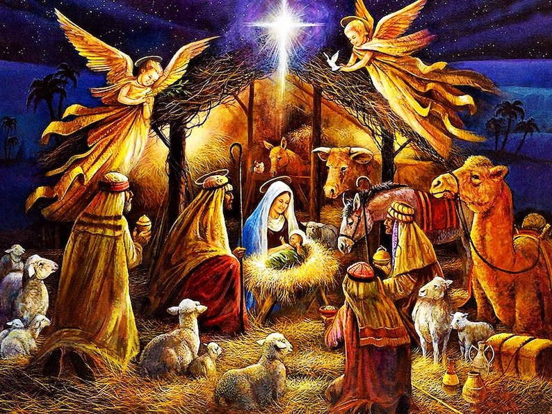 Nativity of Jesus 5D Diamond Painting Kits for Adults Kids Birth of Jesus DIY Painting by Diamonds Full Square Round Dots Christmas Scenery
