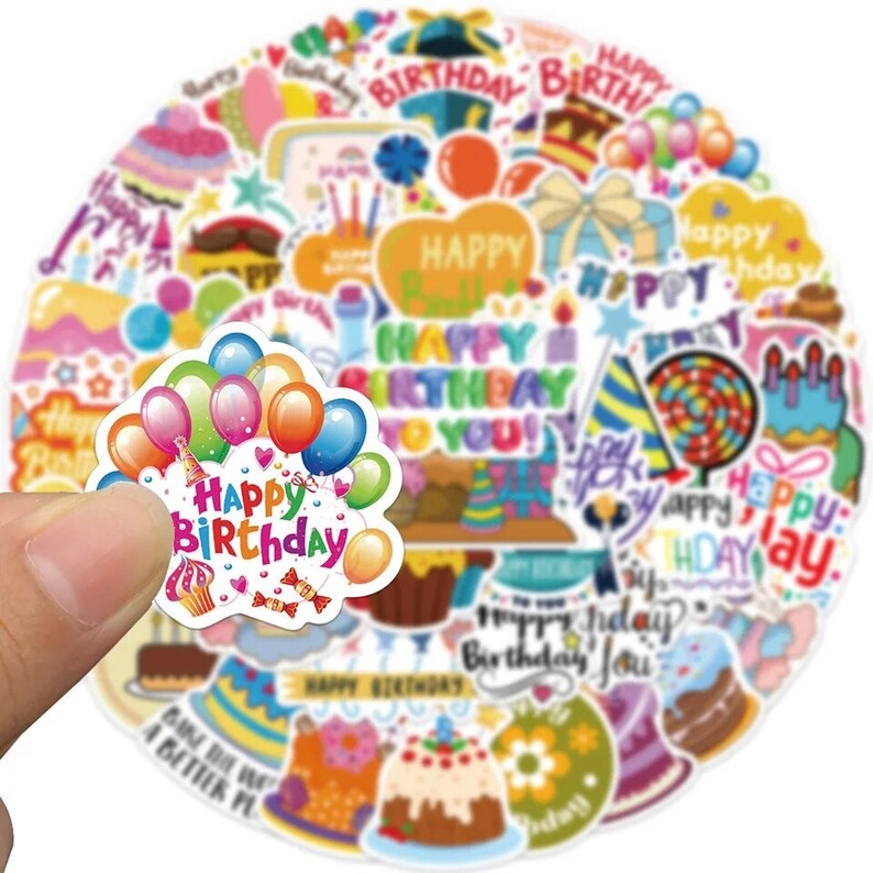 50 Fun Birthday Stickers, High Quality Decal Stickers